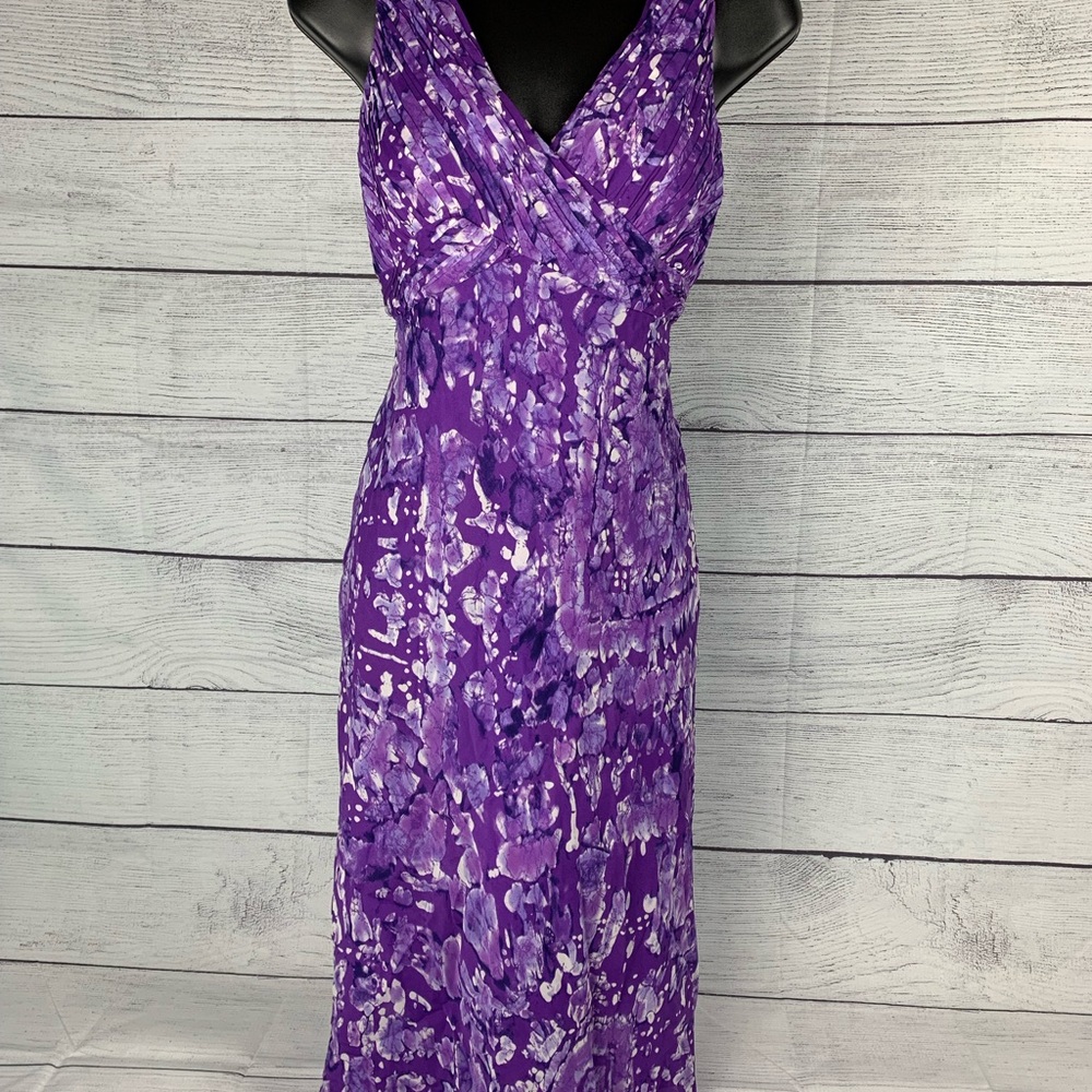 Adrianna Papell purple lavender watercolor floral chiffon dress Size 10